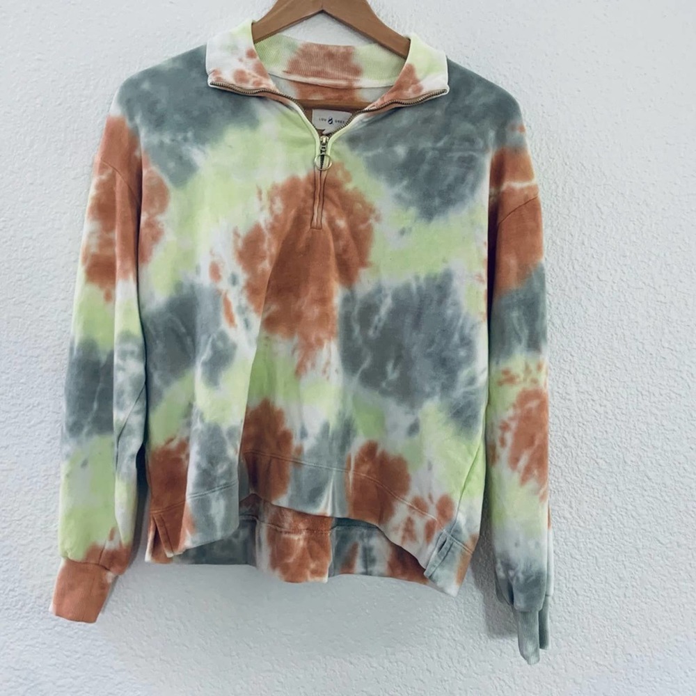 Lou & Grey Tie-Dye Half-Zip Sweatshirt in Green, Rust, Gray